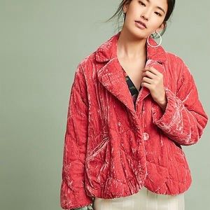 Anthropologie Pink / Coral Velvet Quilted Jacket